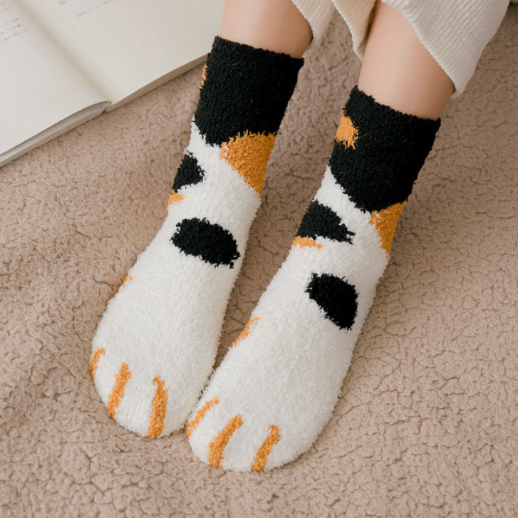 Tosewever 6 Pairs Women Warm Super Soft Plush Slipper Cat Paw Socks, Winter  Fluffy Microfiber Fuzzy Cozy Socks Cute Cat Claw for Home Sleeping Indoor  at  Women's Clothing store